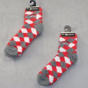 2 PACK Ohio State Buckeyes NCAA109 Diamond Sleep Soft "Fuzzy/Cozy" Crew Socks OS
